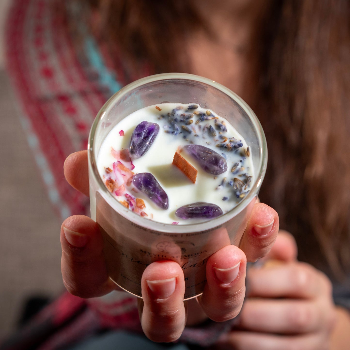 Full Moon Candle, moon phases candles, lavender and roses with amethyst crystals